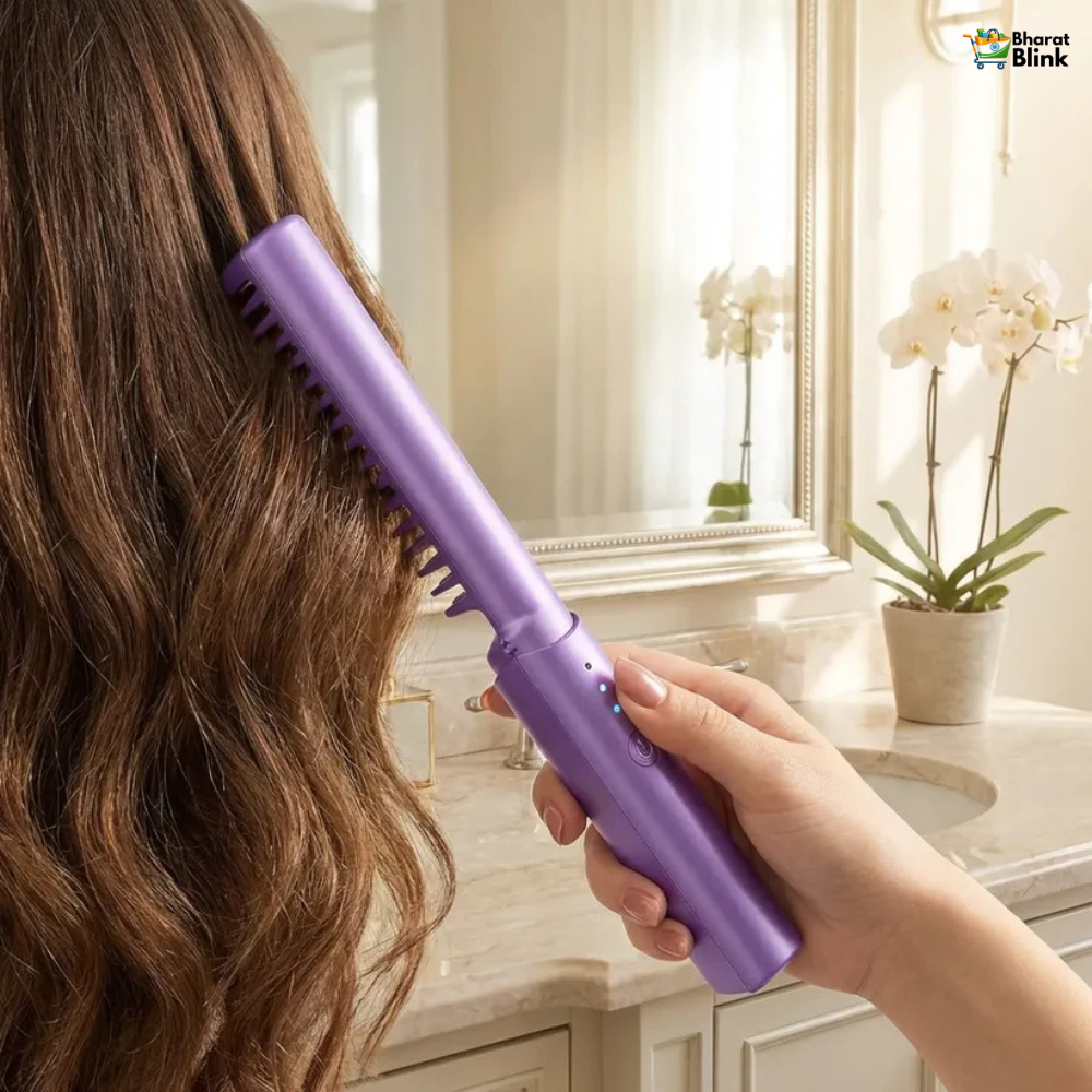 Meneflix Cordless Mini Hair Straightener – Portable Rechargeable Hot Comb